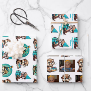 Otter Themed Boy's Birthday Personalized Wrapping Paper Sheets