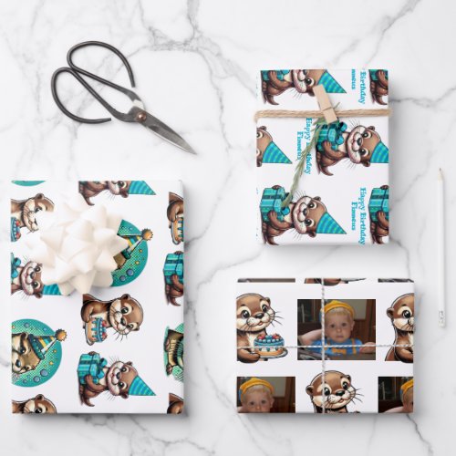 Otter Themed Boys Birthday Personalized Wrapping Paper Sheets