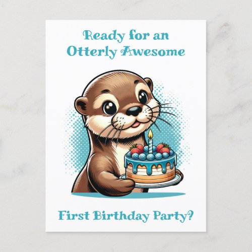 Otter Themed Boys First Birthday Party Postcard