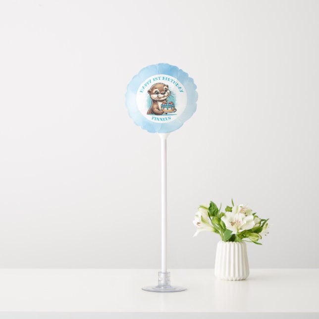 Otter Themed Boy's First Birthday Personalized Balloon (In Situ)