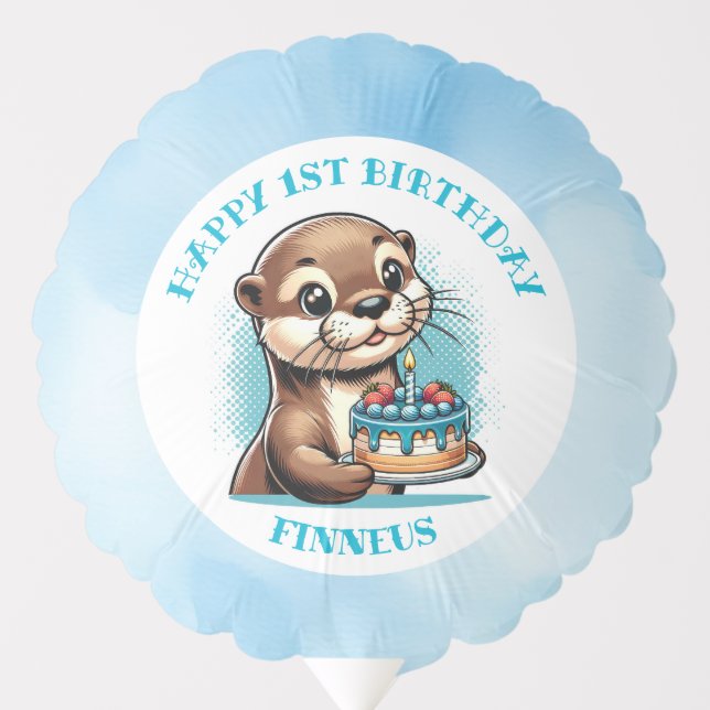 Otter Themed Boy's First Birthday Personalized Balloon (Front)