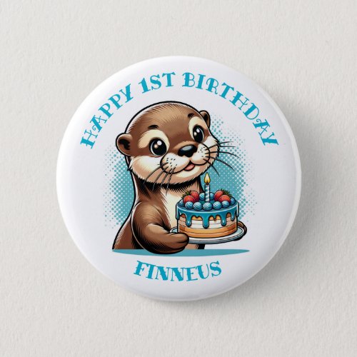Otter Themed Boys First Birthday Personalized Button