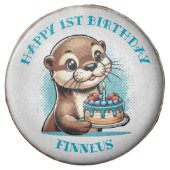 Otter Themed Boy's First Birthday Personalized Chocolate Covered Oreo (Front)
