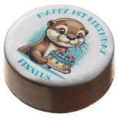 Otter Themed Boy's First Birthday Personalized Chocolate Covered Oreo (Angled)