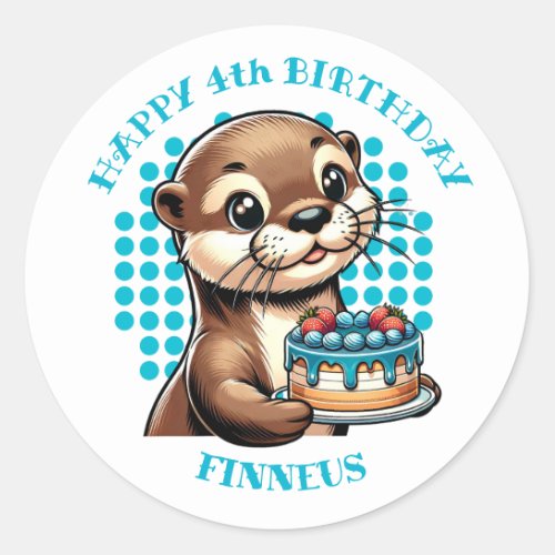 Otter Themed Boys First Birthday Personalized Classic Round Sticker