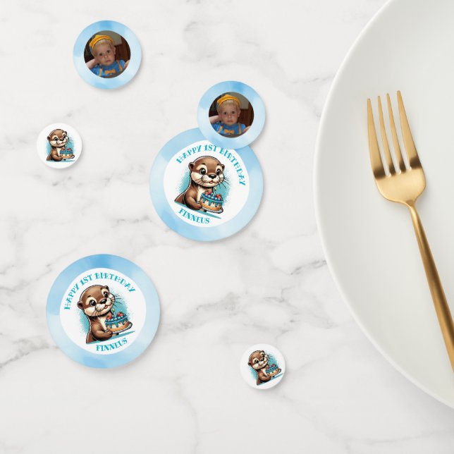 Otter Themed Boy's First Birthday Personalized Confetti (Group)