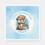 Otter Themed Boy&#39;s First Birthday Personalized Napkins