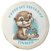 Otter Themed Boy's First Birthday Personalized Sugar Cookie (Front)