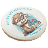 Otter Themed Boy's First Birthday Personalized Sugar Cookie (Angled)