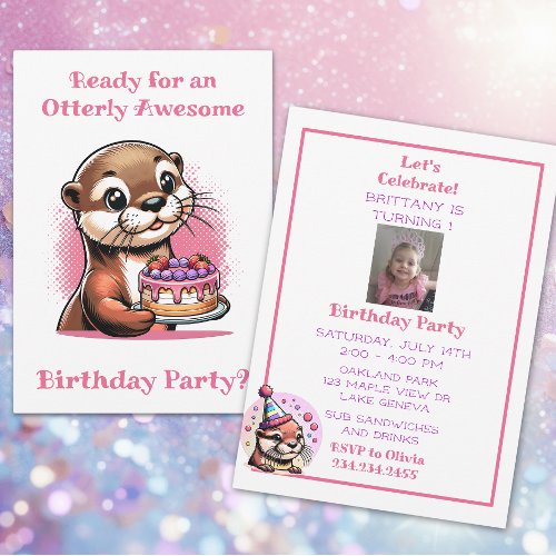 Otter Themed Girls Birthday Party Invitation