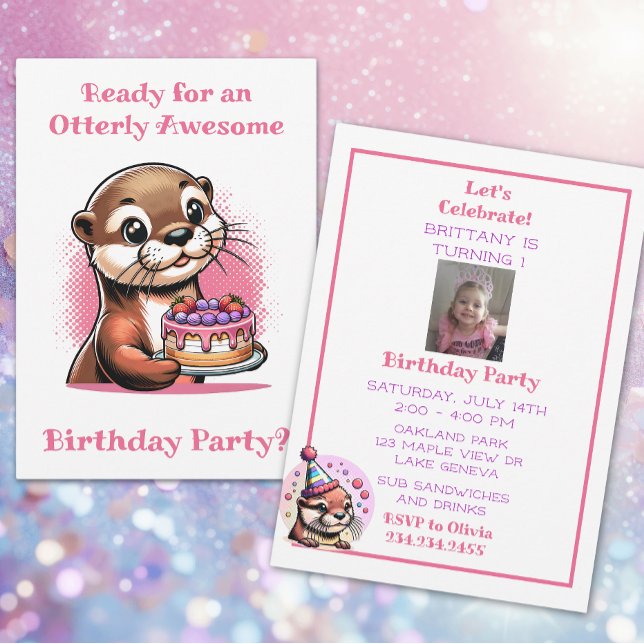 Otter Themed Girl's Birthday Party Invitation (Creator Uploaded)