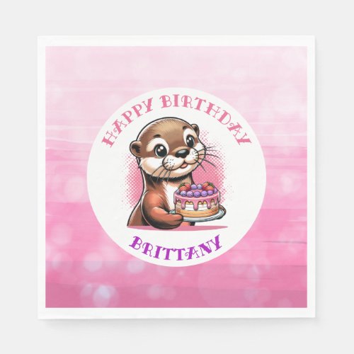 Otter Themed Girls Birthday Party  Napkins