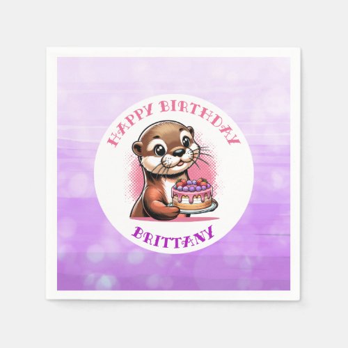 Otter Themed Girls Birthday Party  Napkins