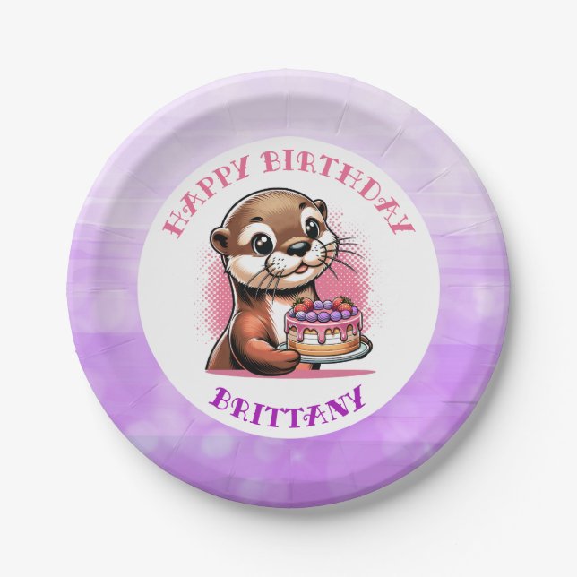 Otter Themed Girl's Birthday Party  Paper Plates (Front)