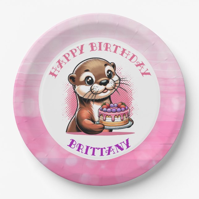 Otter Themed Girl's Birthday Party  Paper Plates (Front)