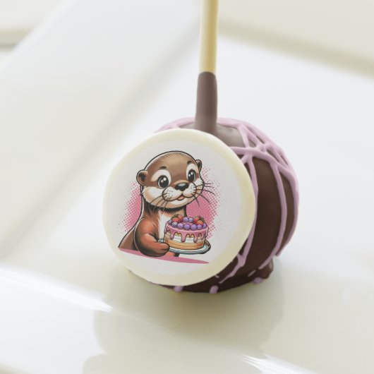 Otter Themed Girl's Birthday Party Photo Cake Pops (Front Insitu)