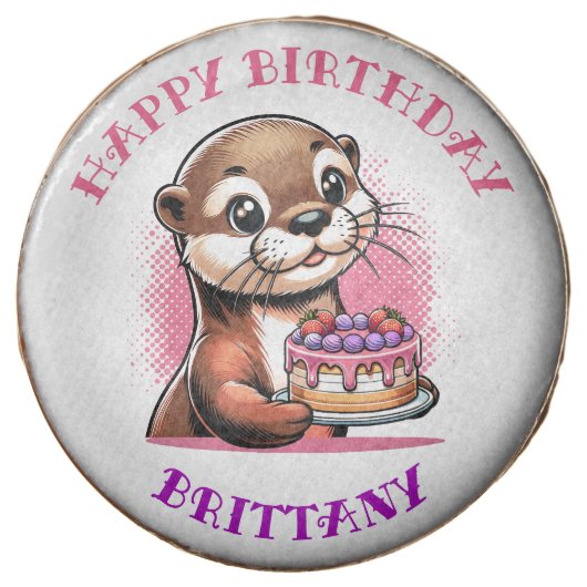 Otter Themed Girl's Birthday Party Photo Chocolate Covered Oreo (Front)
