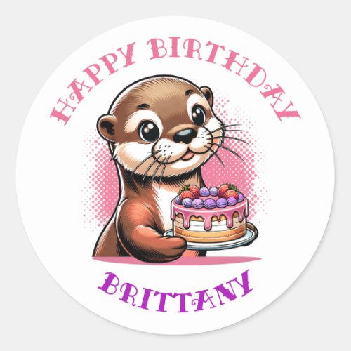 Otter Themed Girls Birthday Party Photo Classic Round Sticker