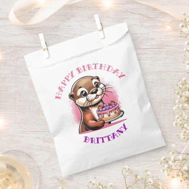 Otter Themed Girl's Birthday Party Photo Favor Bag (Clipped)