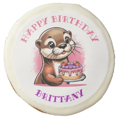 Otter Themed Girls Birthday Party Photo Sugar Cookie