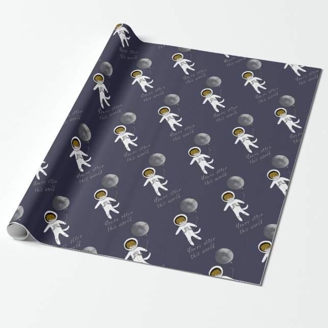 "Otter This World" Cute otter spaceman Wrapping Paper (Unrolled)