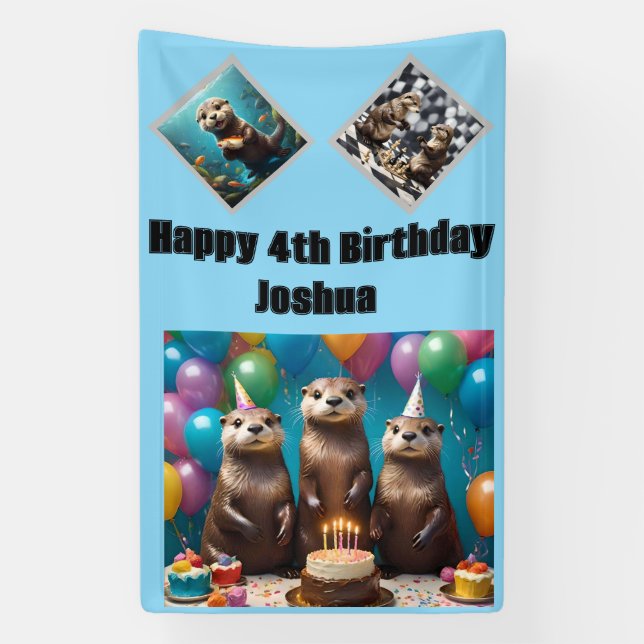 Otter Triplets Birthday Party, Banner (Vertical)