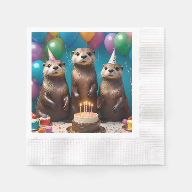 Otter Triplets Birthday Party, Napkins (Front)