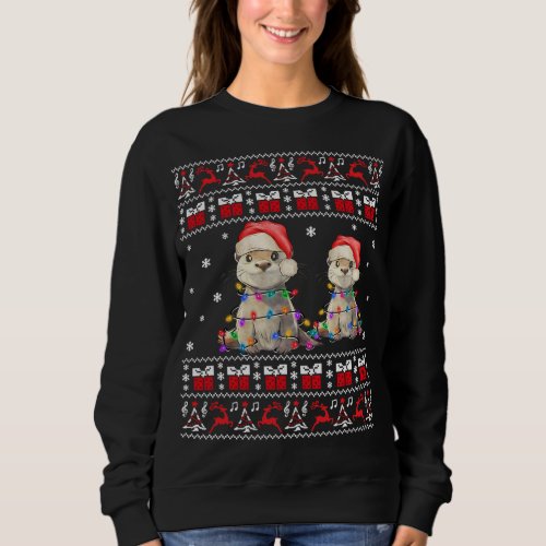 Otter Ugly Christmas Sweater Xmas Lights Family Ma