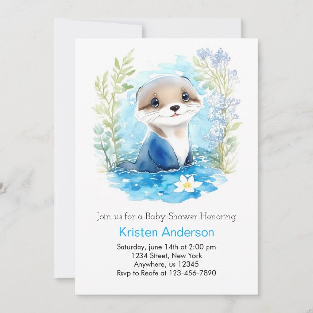 Otter Watercolor Wonderland Boy Baby Shower Invitation (Front)