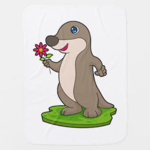 Otter with Flower Baby Blanket