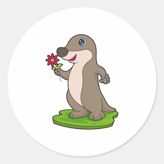 Otter with Flower Classic Round Sticker (Front)