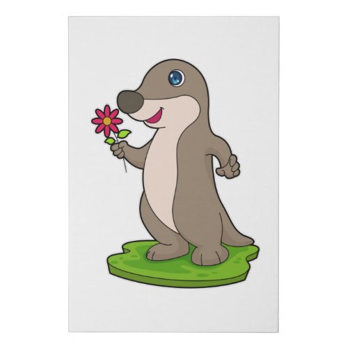Otter with Flower Faux Canvas Print