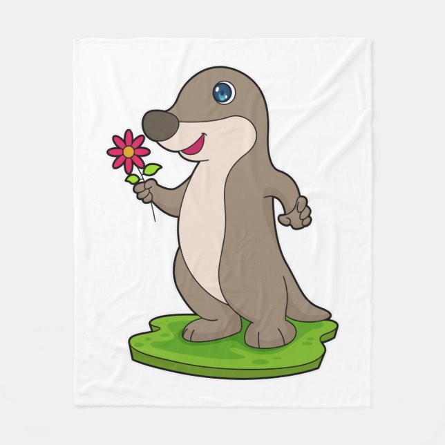 Otter with Flower Fleece Blanket (Front)
