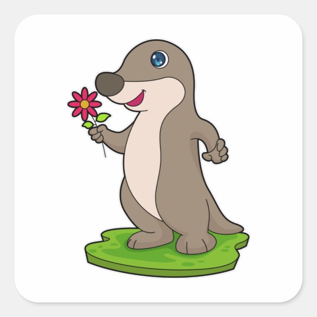 Otter with Flower Square Sticker (Front)