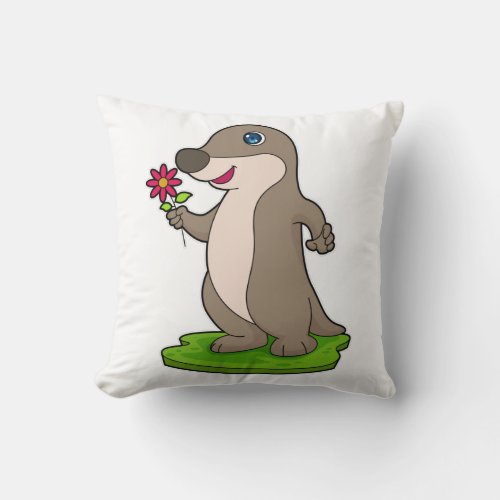 Otter with Flower Throw Pillow