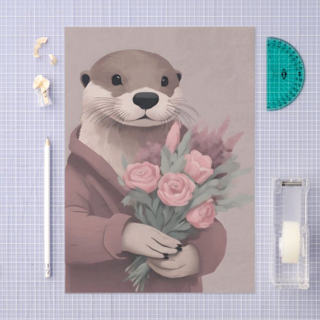 Otter With Flowers decoupage Tissue Paper (Craft)