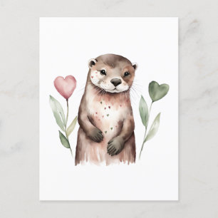 Otter With Heart Shaped Flowers Postcard