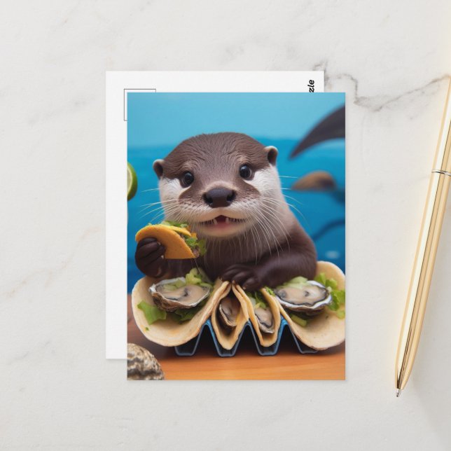 Otter With Osyster Tacos Postcard (Front/Back In Situ)