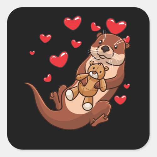 Otter With Stuffed Animal Square Sticker