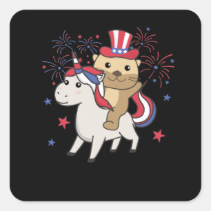 Otter With Unicorn For Fourth Of July Fireworks Square Sticker