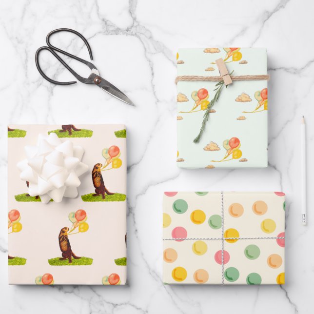 Otter Wrapping Paper Flat Sheet Set of 3 (Front)