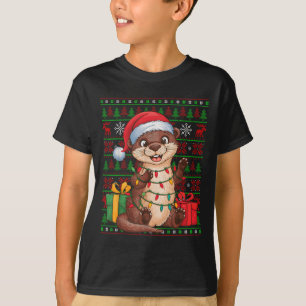 Otter Xmas Lights Ugly Santa Hat Otter Christmas T-Shirt
