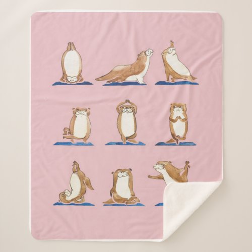 Otter Yoga Watercolor Sherpa Blanket