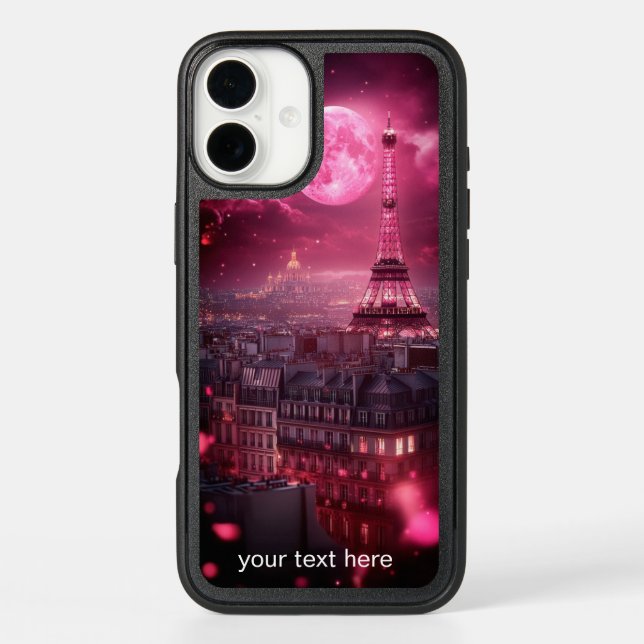 OtterBox: Dark Pink Paris Night Eiffel Tower Moon Otterbox iPhone Case (Back)