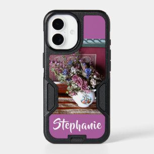 Otterbox iPhone Vintage Teapot Flowers Purple Name 17 Case