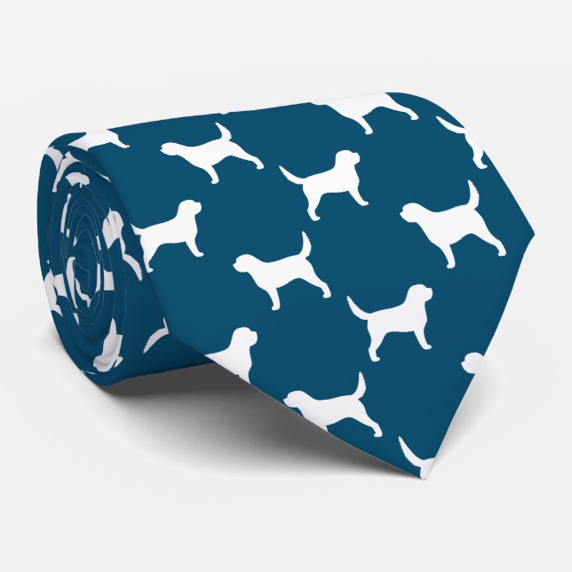 Otterhound Dog Silhouettes Pattern Blue and White Tie (Rolled)