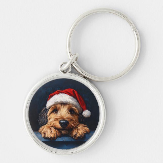 Otterhound In A Santa Hat Keychain (Front)
