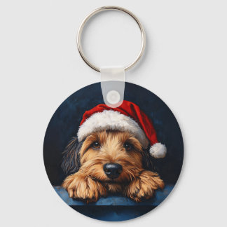 Otterhound In A Santa Hat Keychain