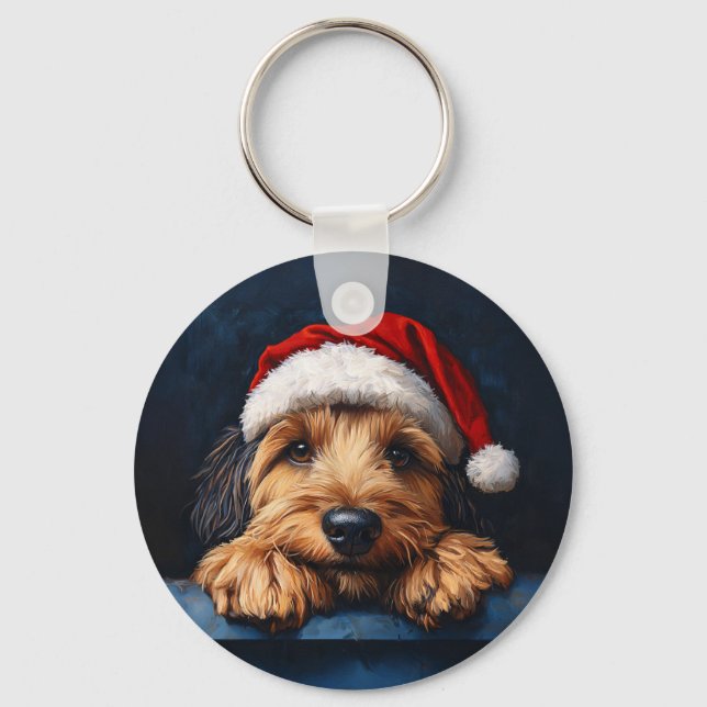 Otterhound In A Santa Hat Keychain (Front)