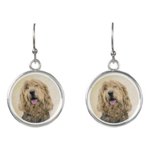 Otterhound Painting - Cute Original Dog Art Earrings